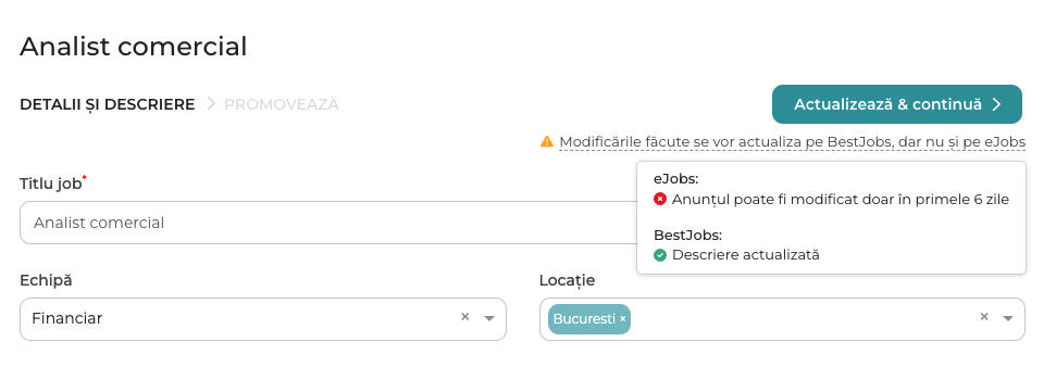 actualizeaza job promovat