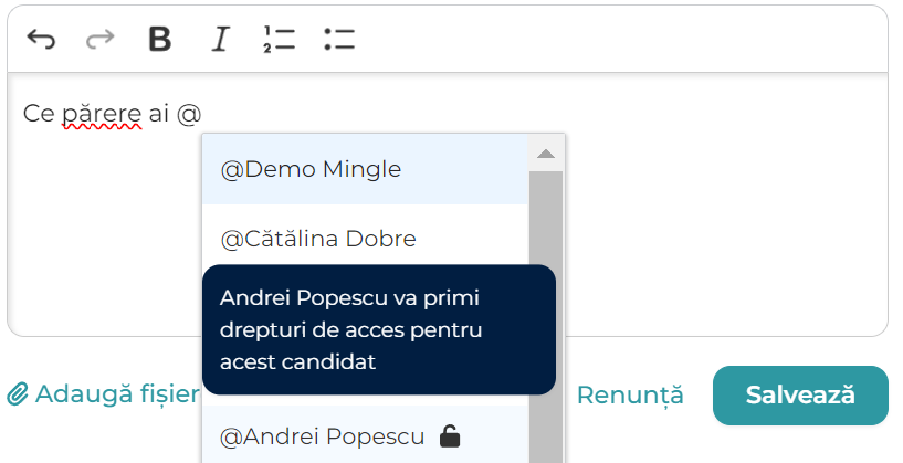 Select manager pe candidat