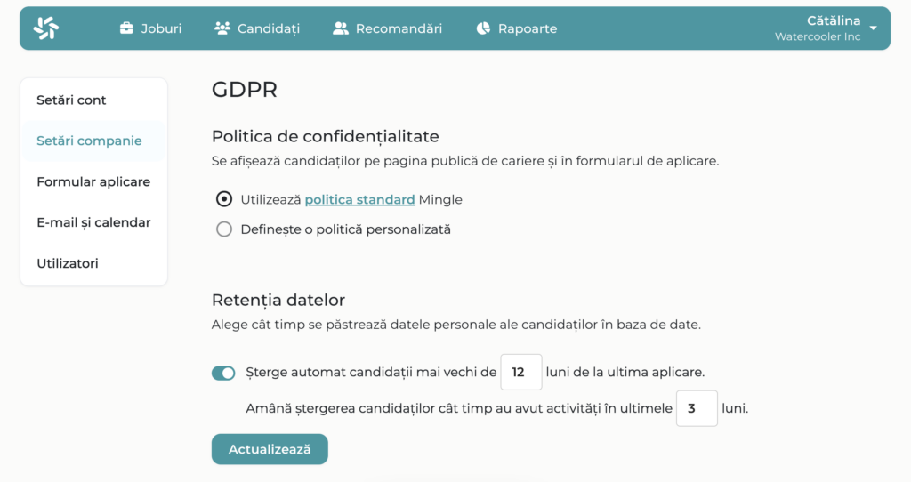 stergere candidati GDPR