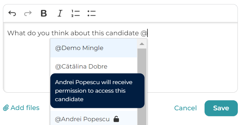 Select manager pe candidat