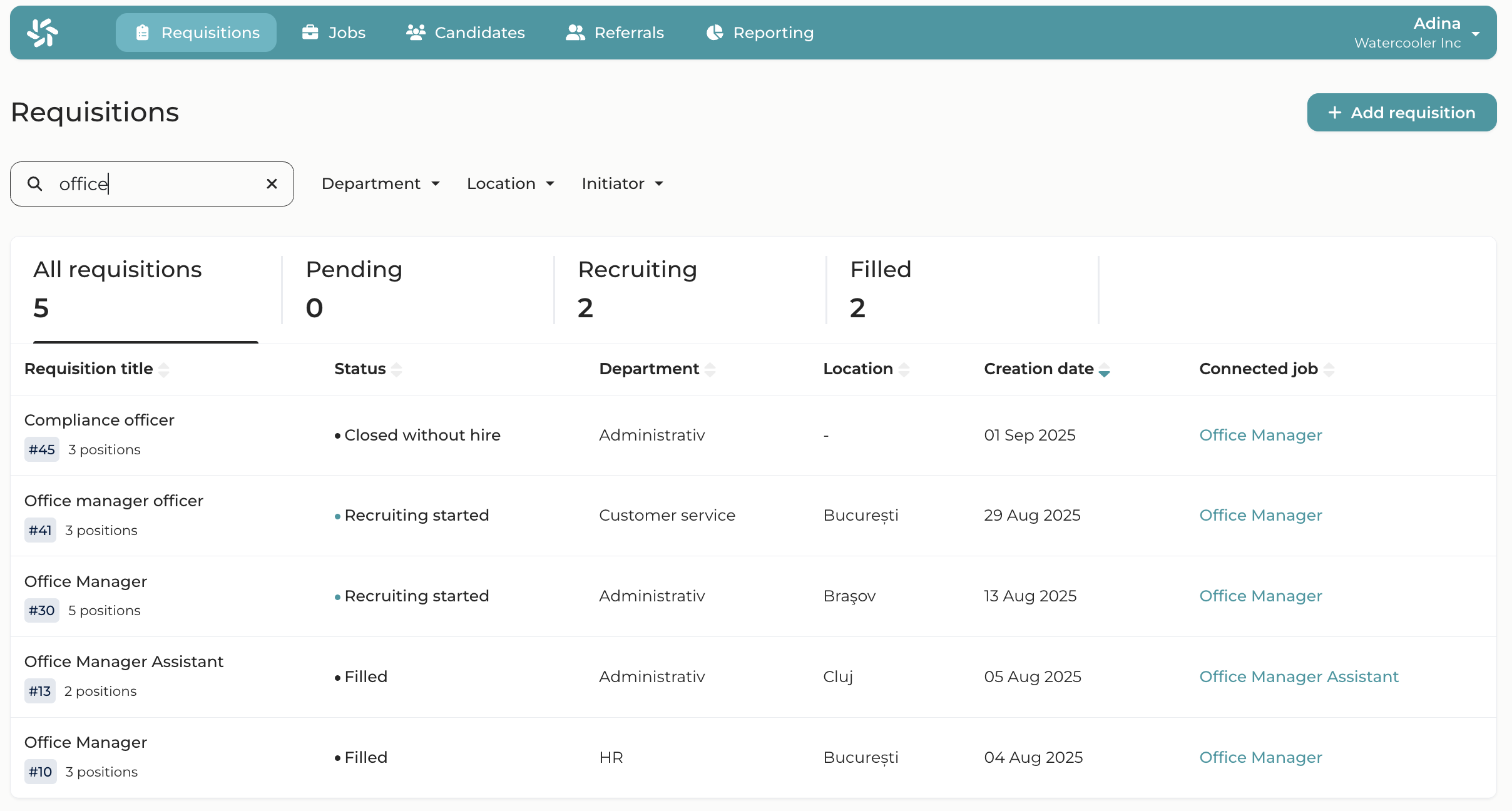 Caută o cerere de recrutare